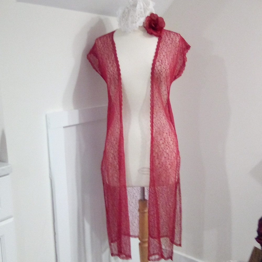 Vintage Chantilly Lace Cardigan Duster / Slip Robe